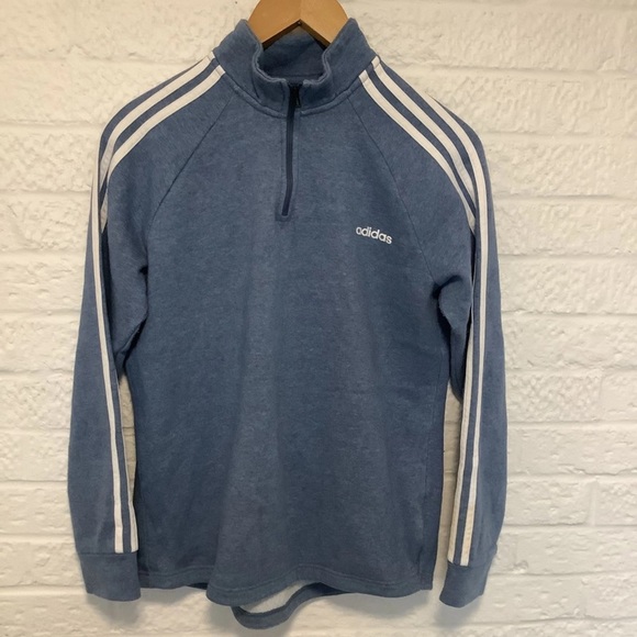 Adidas Quarter Zip Sweatshirt - Size L - Blue & White - P2P 21” - Picture 6 of 11
